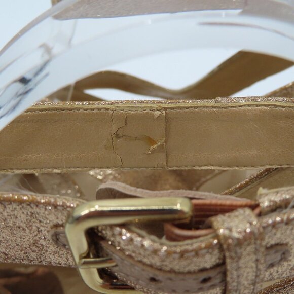 Stuart Weitzman Women 9M Gold Glitter Cork Platform Wedge Sandals Strappy Shoes - Picture 9 of 13